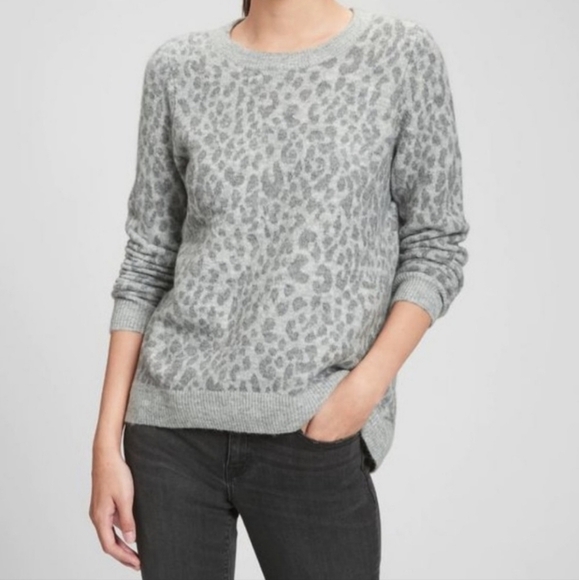 Gap Women's Forever Cozy Tunic Sweater Grey Animal Leopard Print Size S - Picture 1 of 5